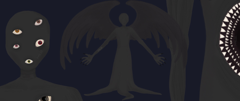 The "angels" have been known to embrace their victims in order to pull them closer to their mouths. Their sharp claws and wiry arms then hold the unfortunate person in place while the mouth begins to chew... Also, the "angels" typically keep their eyes closed. This, factored in with darkness and distance, can make them resemble the typical concept of an angel. It is to anyone's guess how they fly and move so easily without any eyes open.